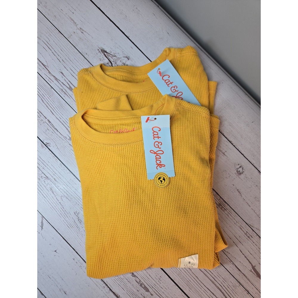 2 - T-Shirt boy Cat & Jack Boys Gold  Long Sleeve Size S (6/7) Waffle Soft